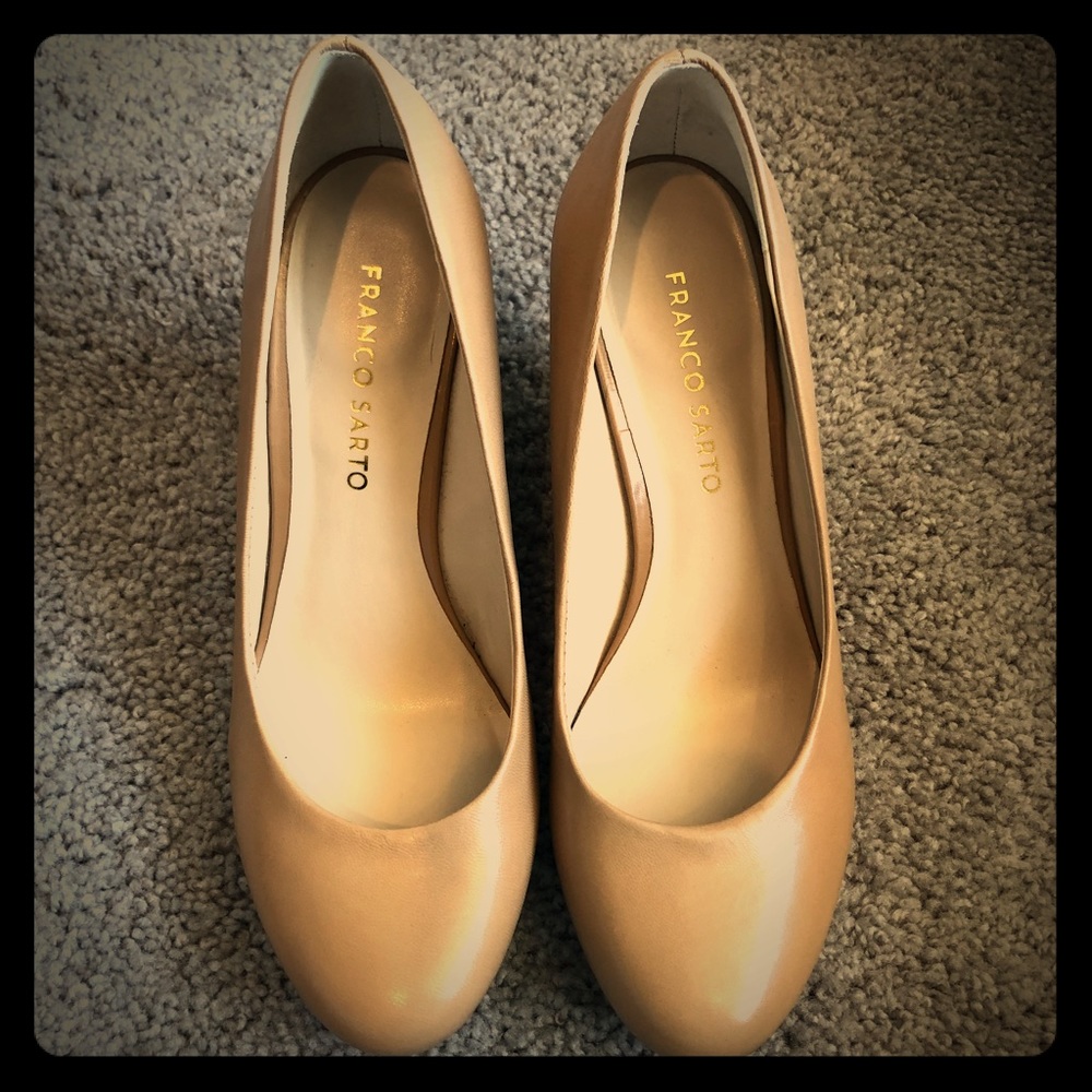 Nude, Leather Franco Sarto Wedge Heels